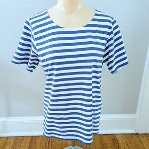 Gap Women's Blue and White Striped Short sleeve top